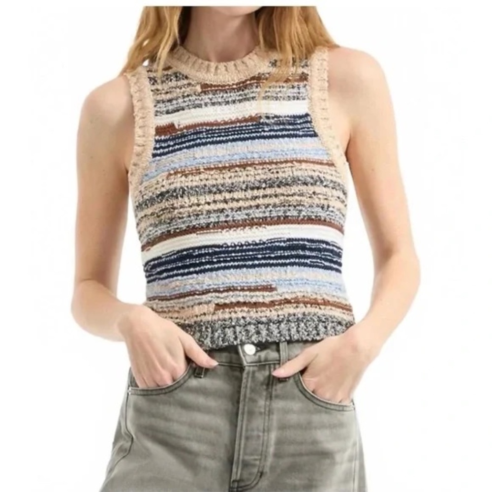 VERONICA BEARD cropped jerrell knit tank in whiskey multi  - Large - NWT